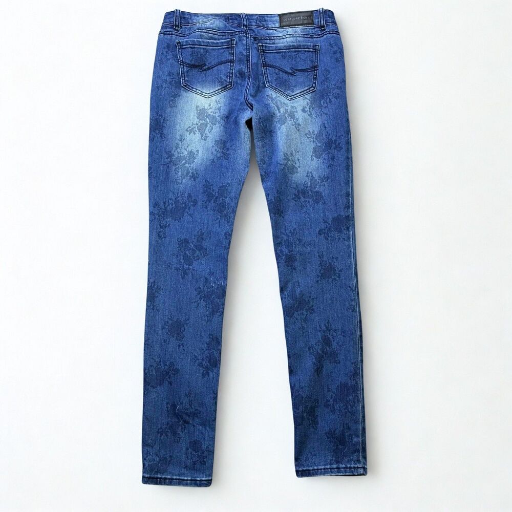 Twenty One Black Jeans Womens 5/6 Skinny Blue Floral Stretch Denim Low Rise Y2K - Picture 2 of 10